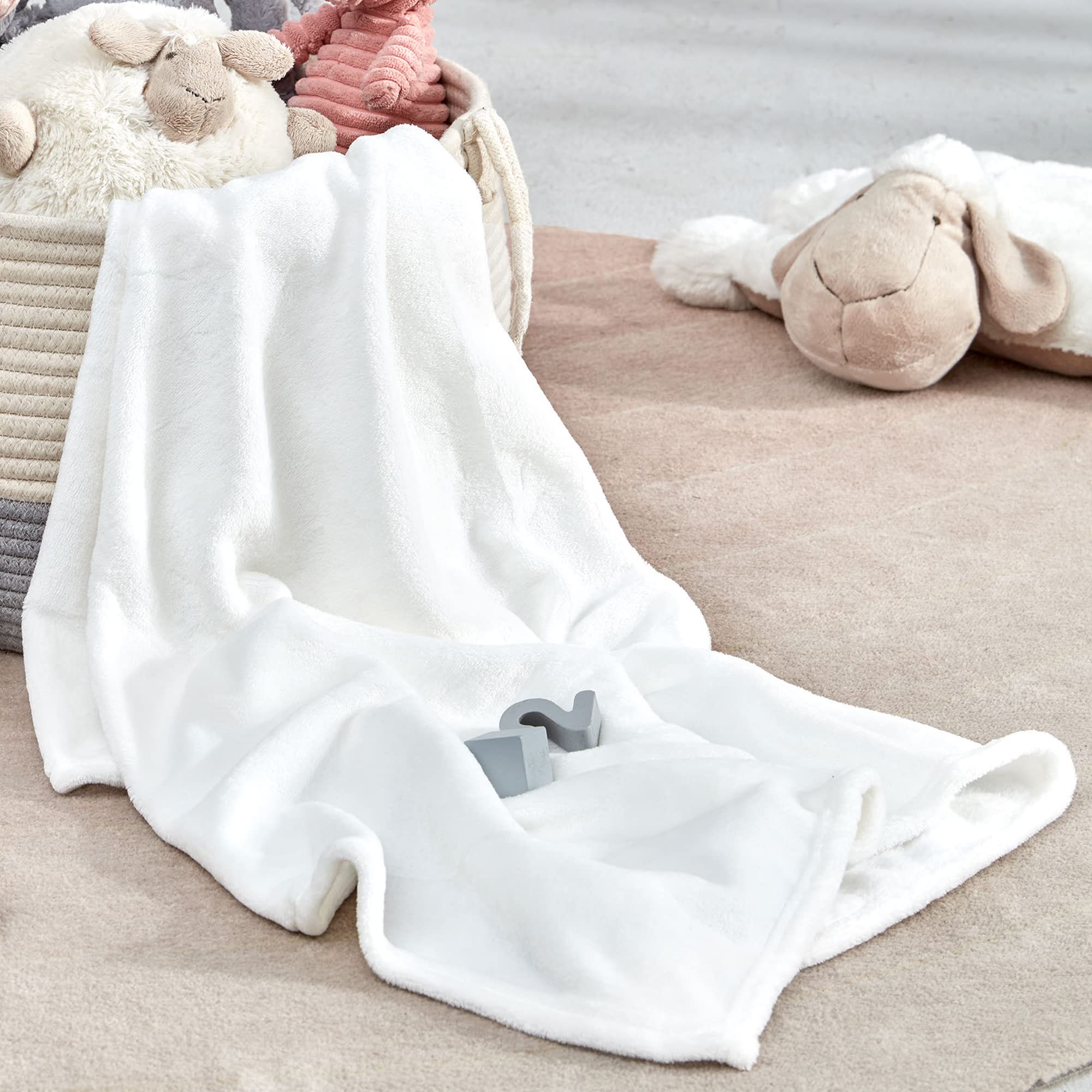 Sleep Zone Flannel Fleece Baby Sublimation Blanket 30X40 Inches - Soft Fuzzy Plush White Kids Bed Travel Blanket Throw For Girls