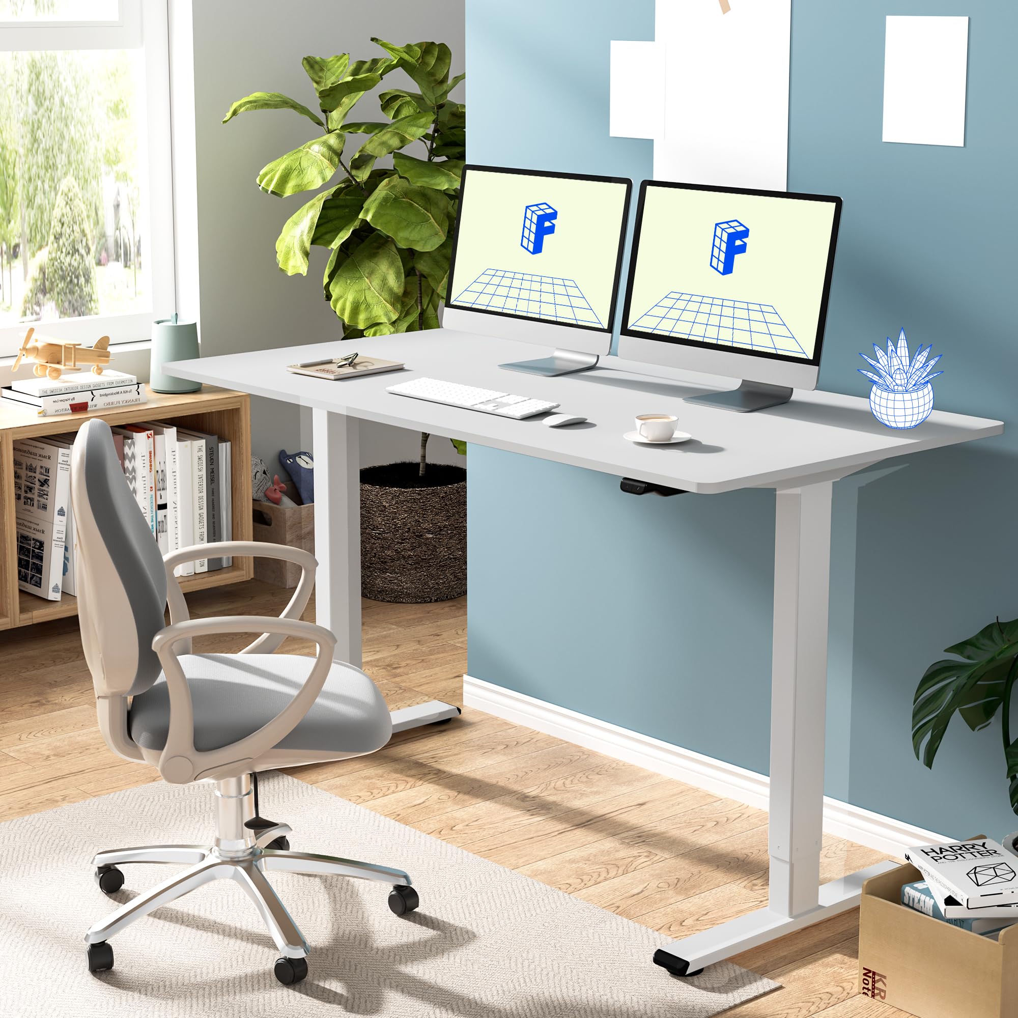 FLEXISPOT EC1 Electric Standing Desk, 55x28 White Desktop, Adjustable Height Home Office Workstation, White Frame