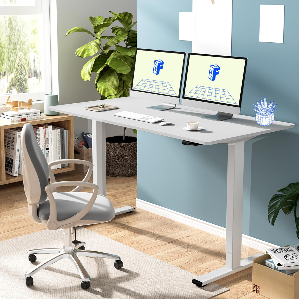 FLEXISPOT EC1 Electric Standing Desk, 55x28 White Desktop, Adjustable Height Home Office Workstation, White Frame