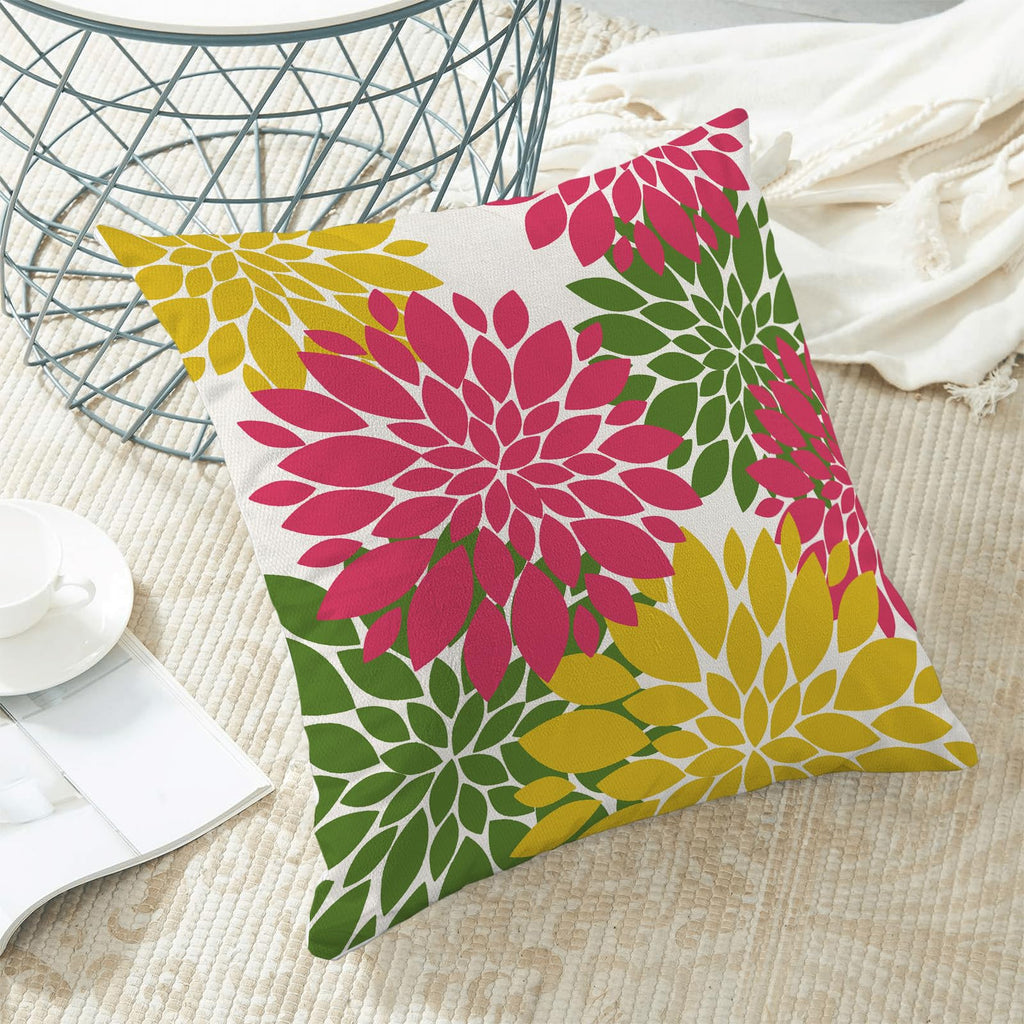 Cxmeifly Hot Pink Summer Outdoor Pillow Covers 18X18 Inch Set Of 2 Yellow Green Dahlia Floral Decor Throw Pillows Modern Geometr