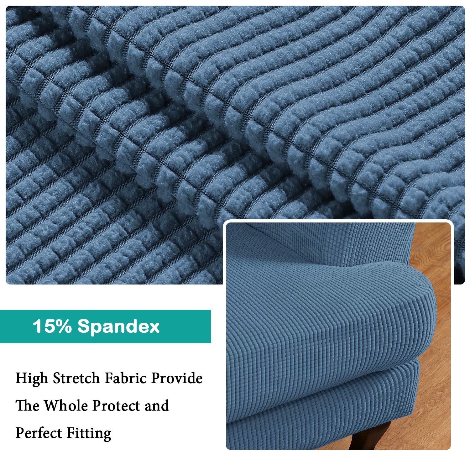 Turquoize Wingback?hair?overs 2 Piece?ing?hair?lipcover Stretch Slipcovers For Wingback Chairs Wing Chair Cover Spandex Jacquard Fabric With Elastic Bottom Non-Slip Furniture Cover, Dusty Blue