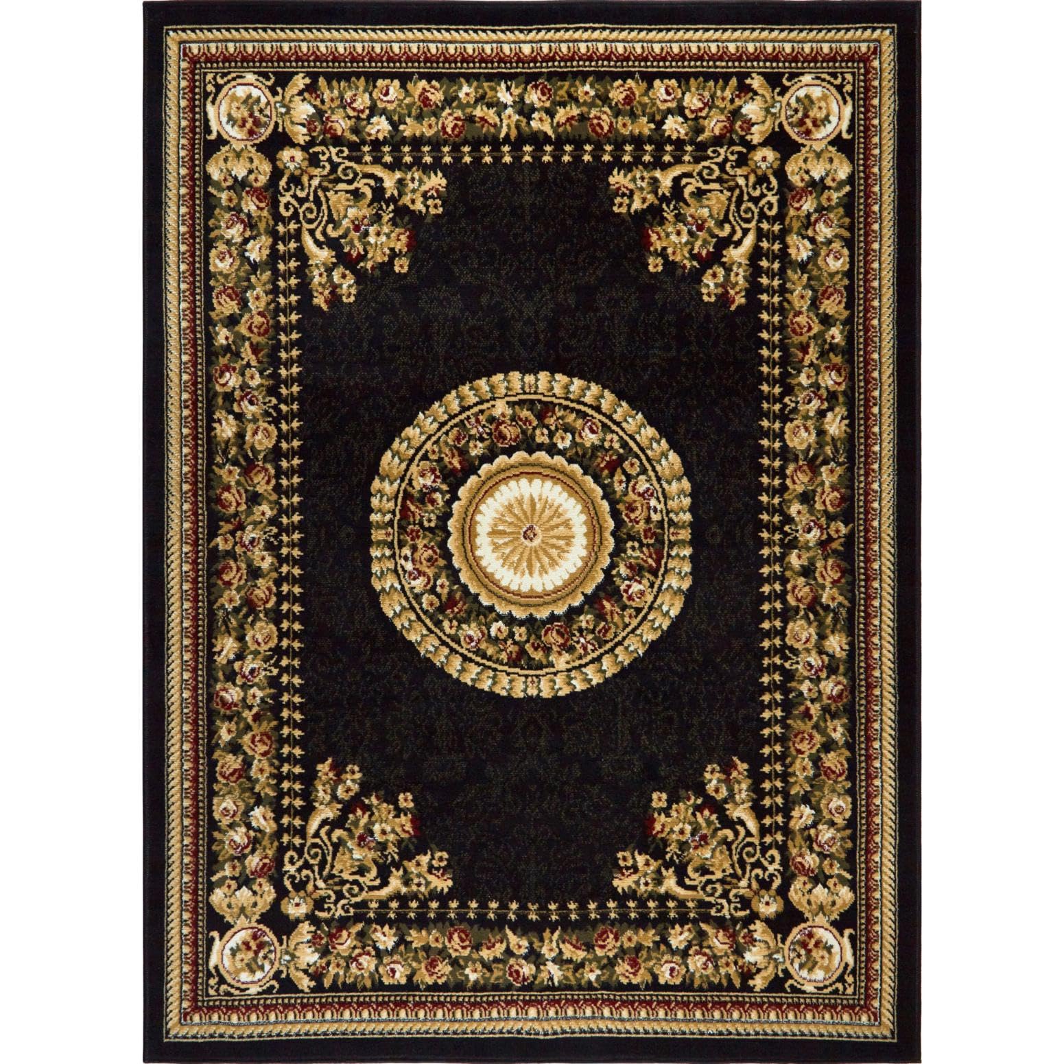 Home Dynamix Optimum Athens Area Rug 37 x52, Updated Oriental Medallion, Black/Beige