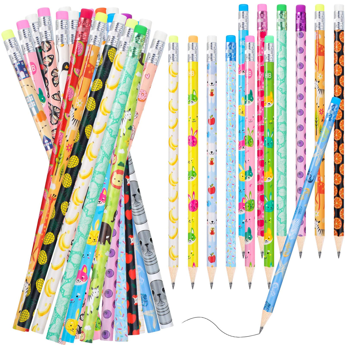 Cute Cartoon Pencil Assortment Wooden Pencils Fun Assorted Colorful Pencils Incentive Gift Cute Pencils With Erasers Tops For Ki