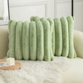 Neelvin Green Faux Fur Cozy Soft Striped Decorative Throw Pillow Covers 20X20 Inch Set Of 2,Velvet Pillowcase Cushion Case For S