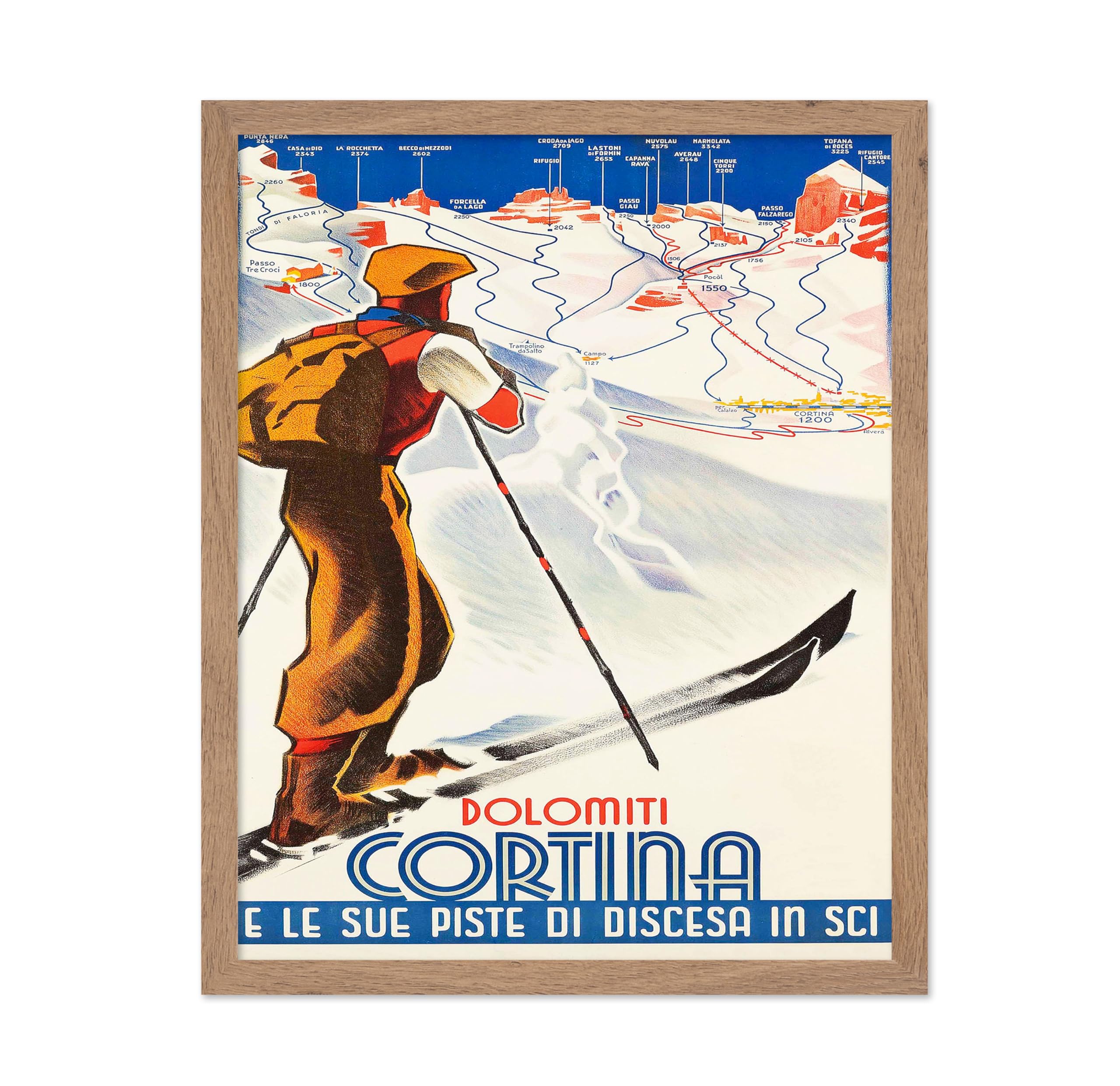 Poster Master Vintage Travel Poster - Retro Cortina Dolomiti Italy Print - Ski Sports Art - Gift for Men, Women, Travel Lover, A