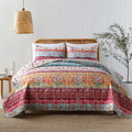 Boho Style Twin Size Quilt Set Reversible Bohemian Floral Strip Quilt Beddding Set, Soft And Lightweight Bedspread For All Seaso