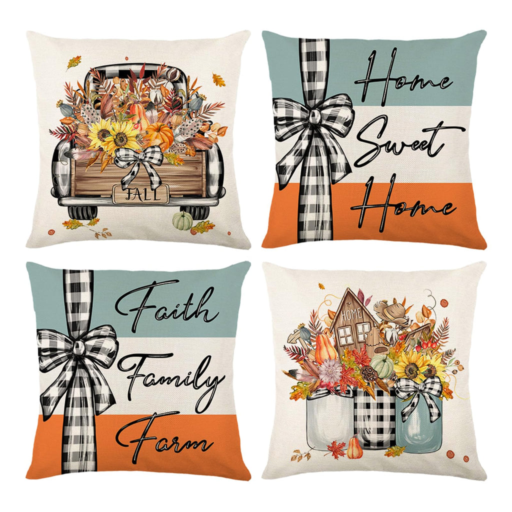 Onfaon Fall Decorations For Home, Fall Pillow Covers 18X18 Set Of 4, Thanksgiving Decorations Autumn Cushion Case For Couch(Fall