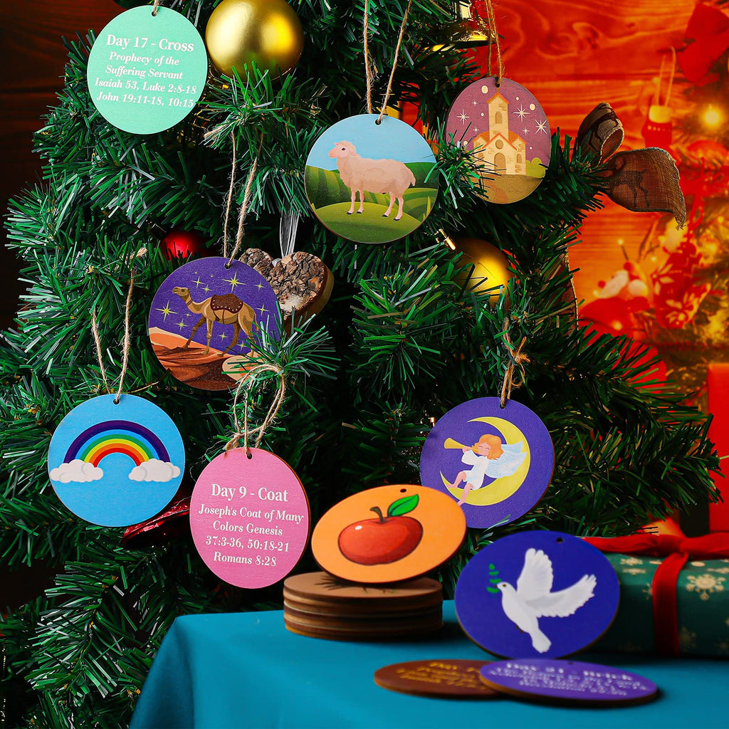 25 Pieces Jesse Tree Ornaments Wood Jesse Tree Advent Ornaments Christmas Advent Calendar Ornaments Wooden Christmas Tree Orname