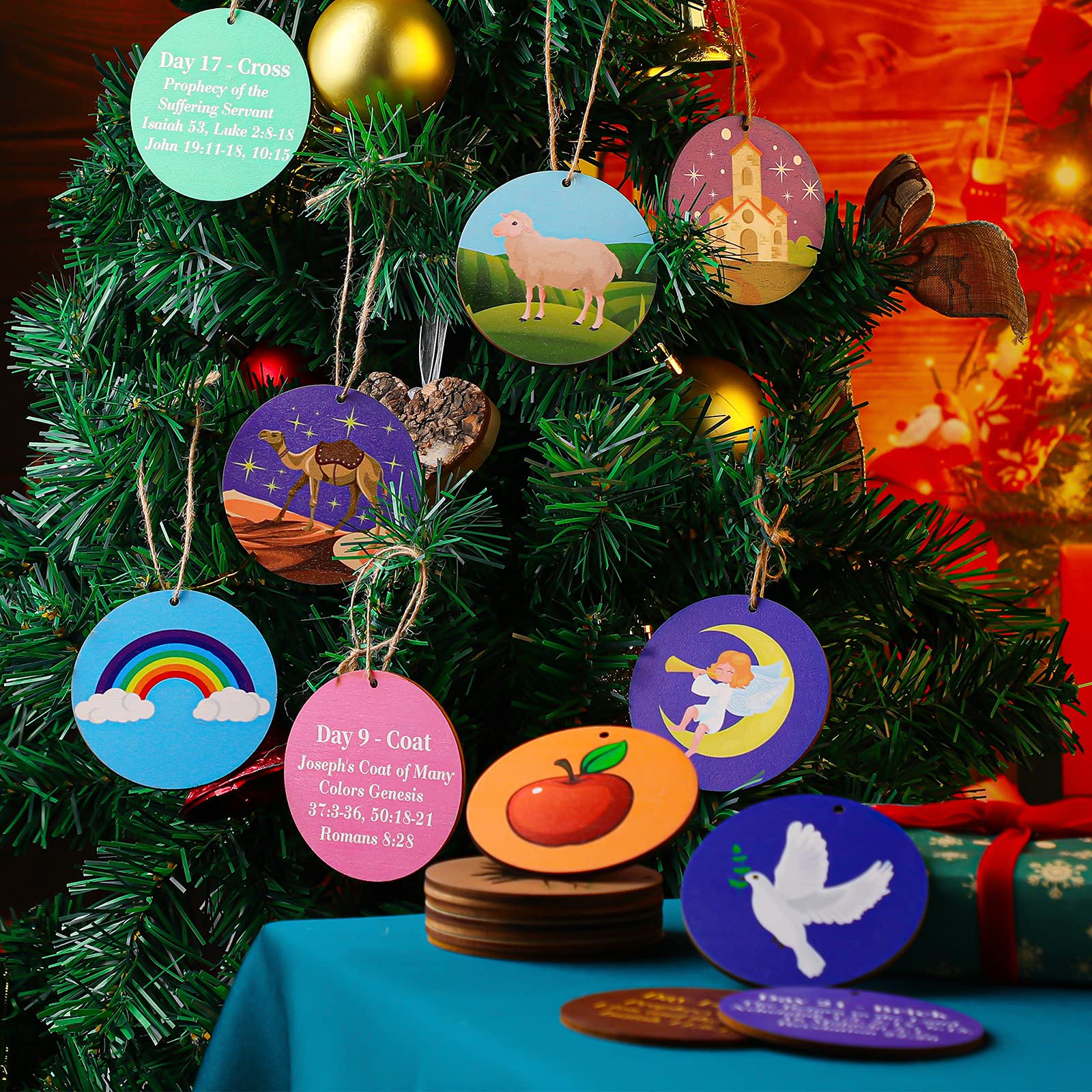 25 Pieces Jesse Tree Ornaments Wood Jesse Tree Advent Ornaments Christmas Advent Calendar Ornaments Wooden Christmas Tree Orname
