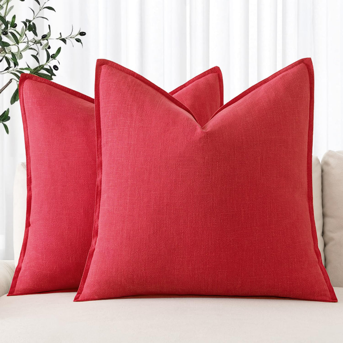Miulee Linen Pillow Covers 26X26 Inch Christmas Red Decorative Throw Pillow Covers Pack Of 2 Soft Accent Farmhouse Couch Pillowc
