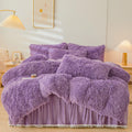 Erloxo Fluffy Purple Faux Fur Comforter Cover Set,Fluffy Fuzzy Plush Purple Bedding 3Pcs (1 Faux Fur Duvet Cover +2 Fuzzy Pillow