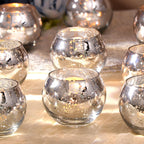 LAMORGIFT Silver Votive Candle Holders Set of 12 - Mercury Glass Votives Candle Holder - Christmas Tealight Candle Holder for Ho