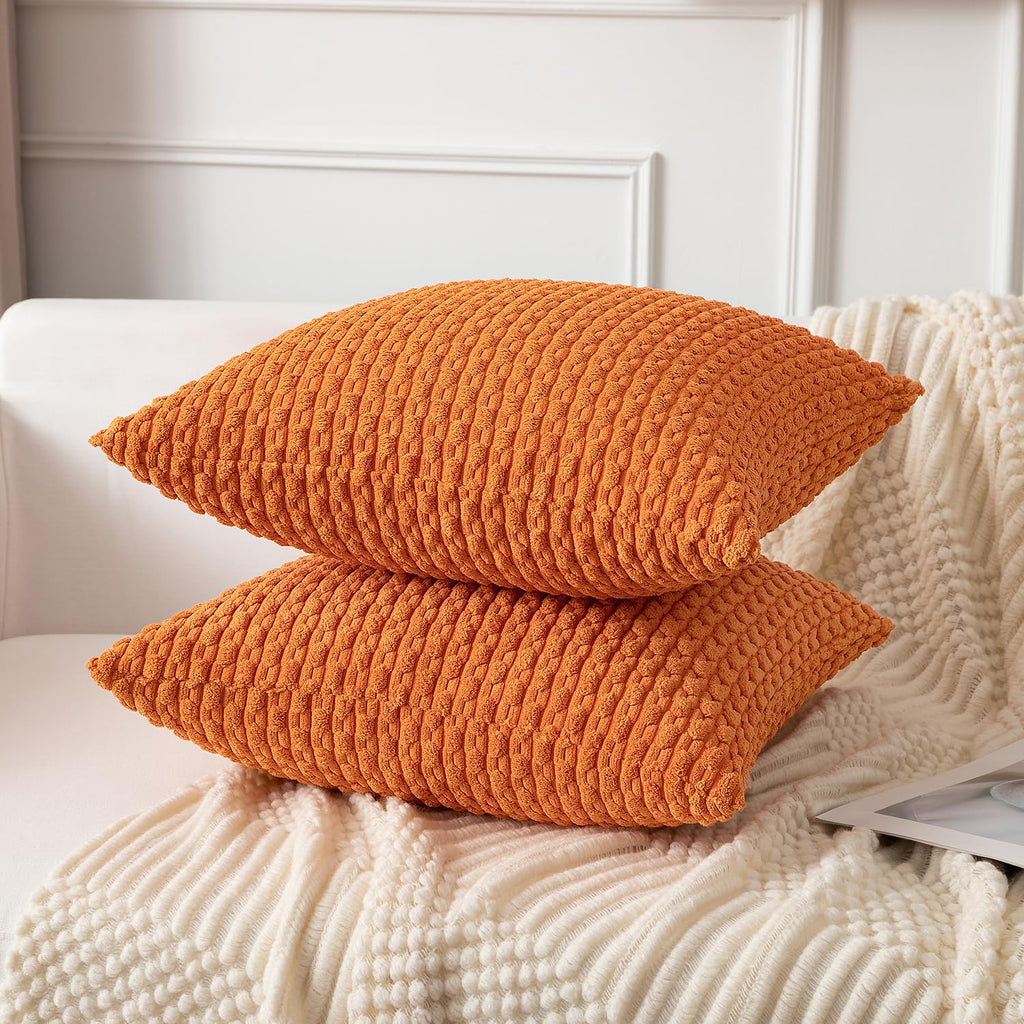 Kevin Textile 2 Packs 26X26 Pillow Covers Euro Pillow Covers With Stripe Pattern Big Throw Pillow Covers For Couch Bedroom Orange 66X66 Cm