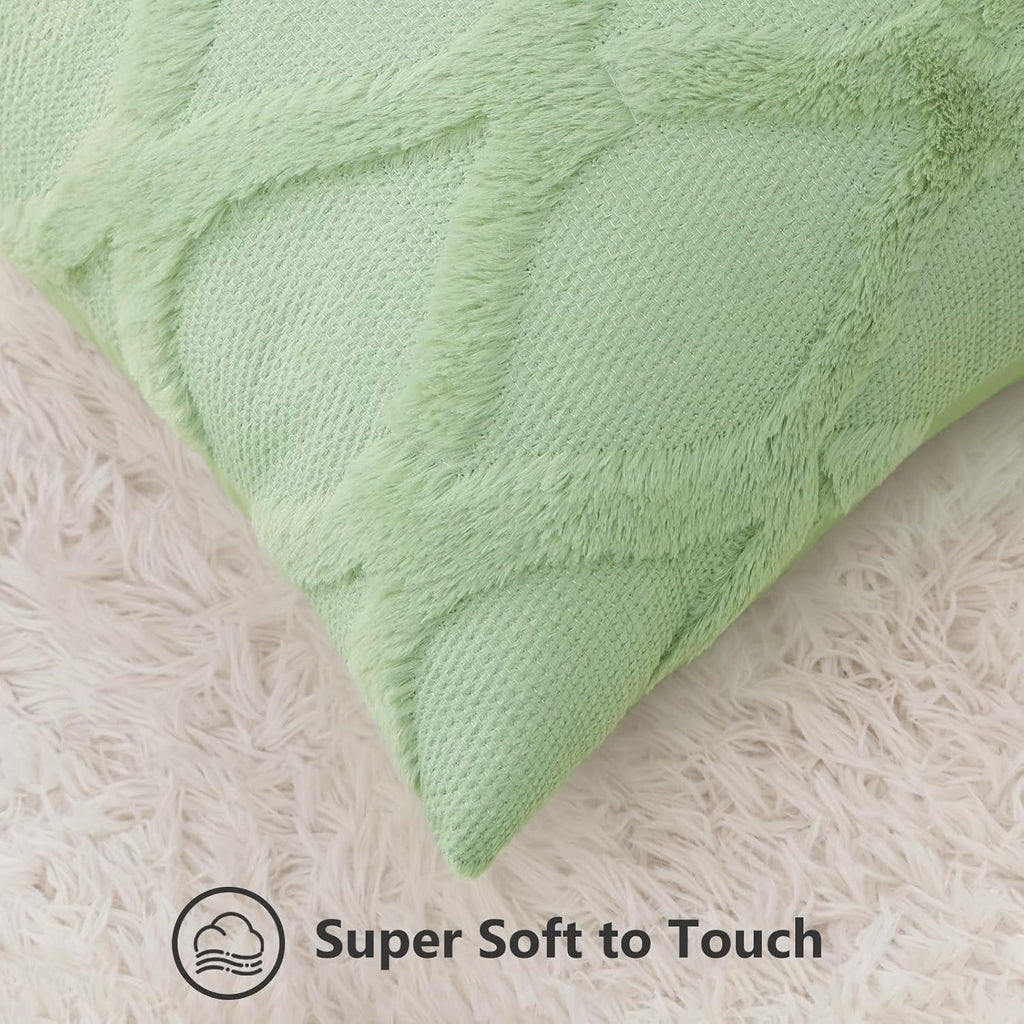 Decoruhome Spring Throw Pillow Covers 22X22 Inch Set Of 2, Soft Plush Faux Fur Wool Sage Green Couch Pillow Covers, Decorative Pillow Cases For Bed Sofa Living Room Home Decor