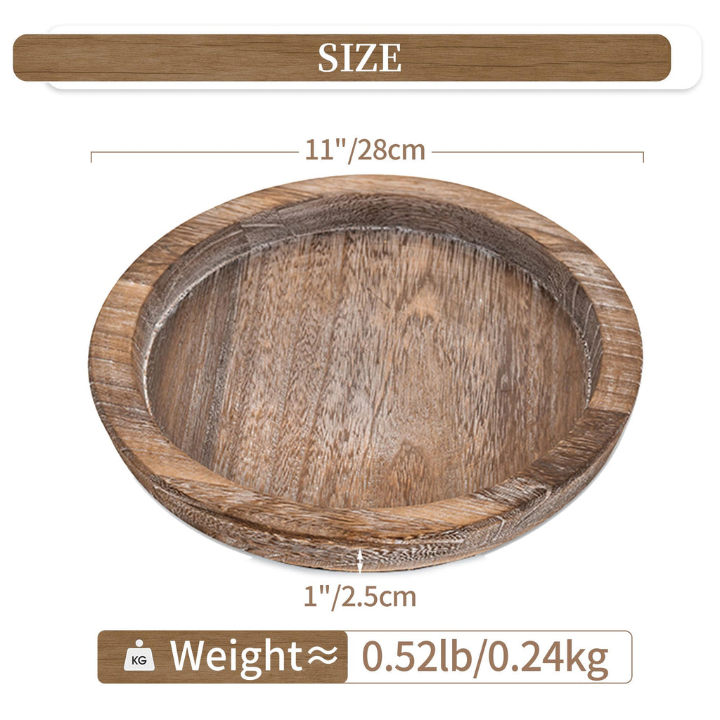 Hanobe Candle Plate Holder Tray: Round Wooden Decorative Candle Plate Small Farmhouse Table Centerpiece Rustic Wood Tealight Pil