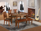 East West Furniture MLDU6D-MAH-LC 6 Piece Dinette Set Contains a Rectangle Dining Room Table with Butterfly Leaf and 4 Faux Leather Dining Chairs with a Bench, 36x54 Inch, Mahogany