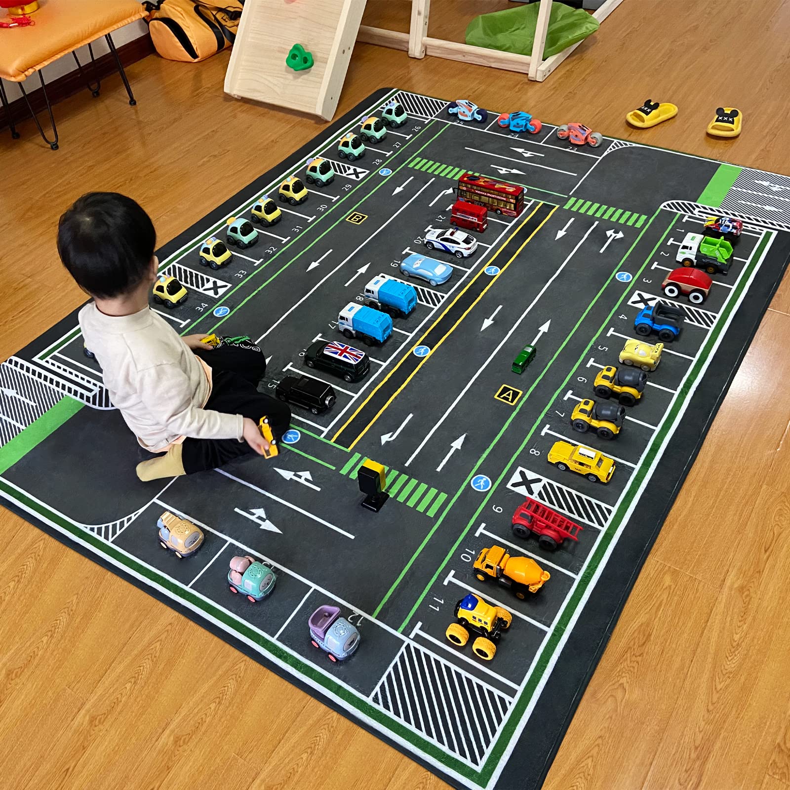 Engree Kids Rug City Road Traffic System Playmat Rugs - 5X7 Ft Kids Carpet With Rubber Backing,Street Play Mat Great For Playing