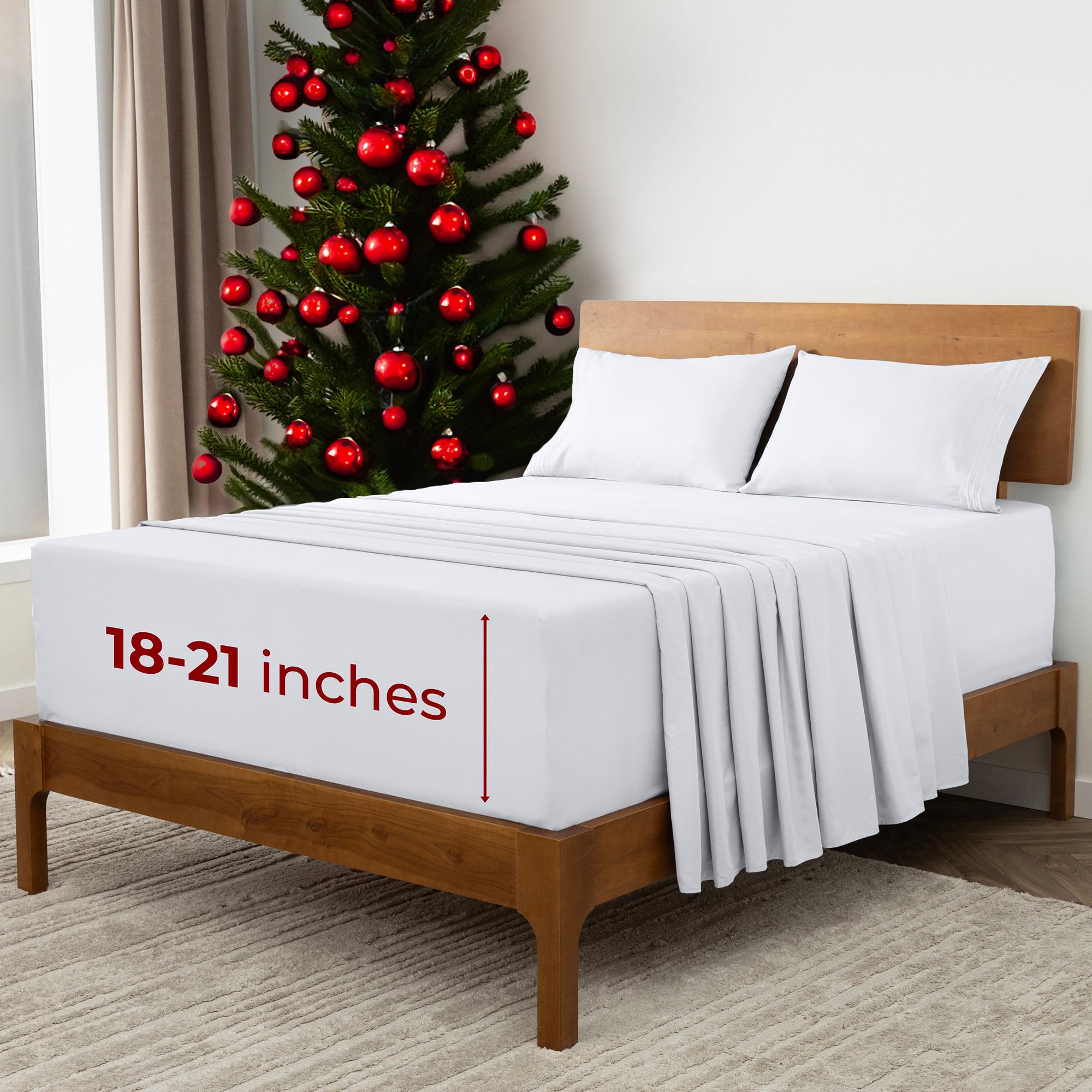 Mellanni Extra Deep Split King Sheets - 5 Pc Iconic Collection Bedding Sheets & Pillowcases - Luxury, Ultra Soft, Cooling Bed Sh
