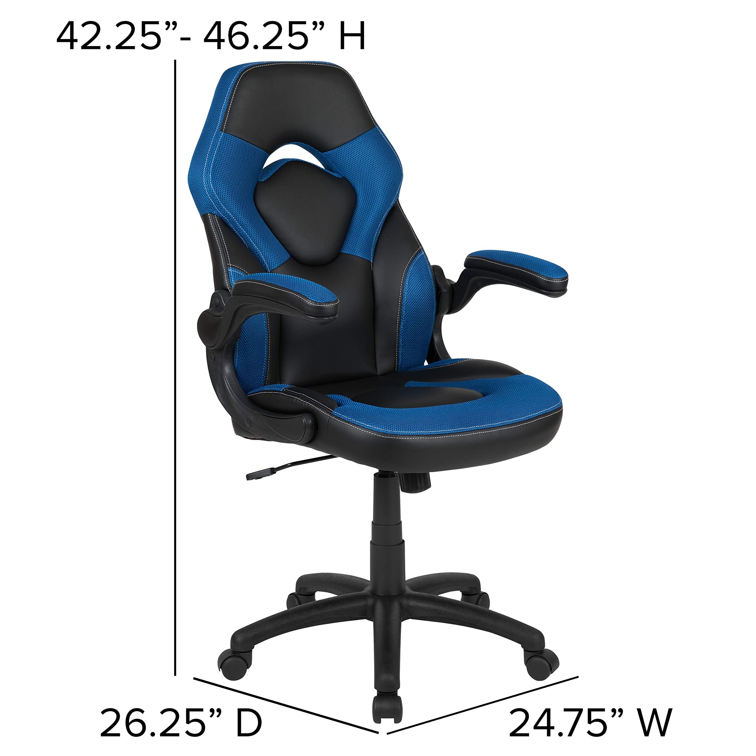 Flash Furniture X10 High-Back Leathersoft Racing Style Gaming Chair With Flip-Up Arms, Ergonomic Padded Swivel Computer Chair, Blue/Black