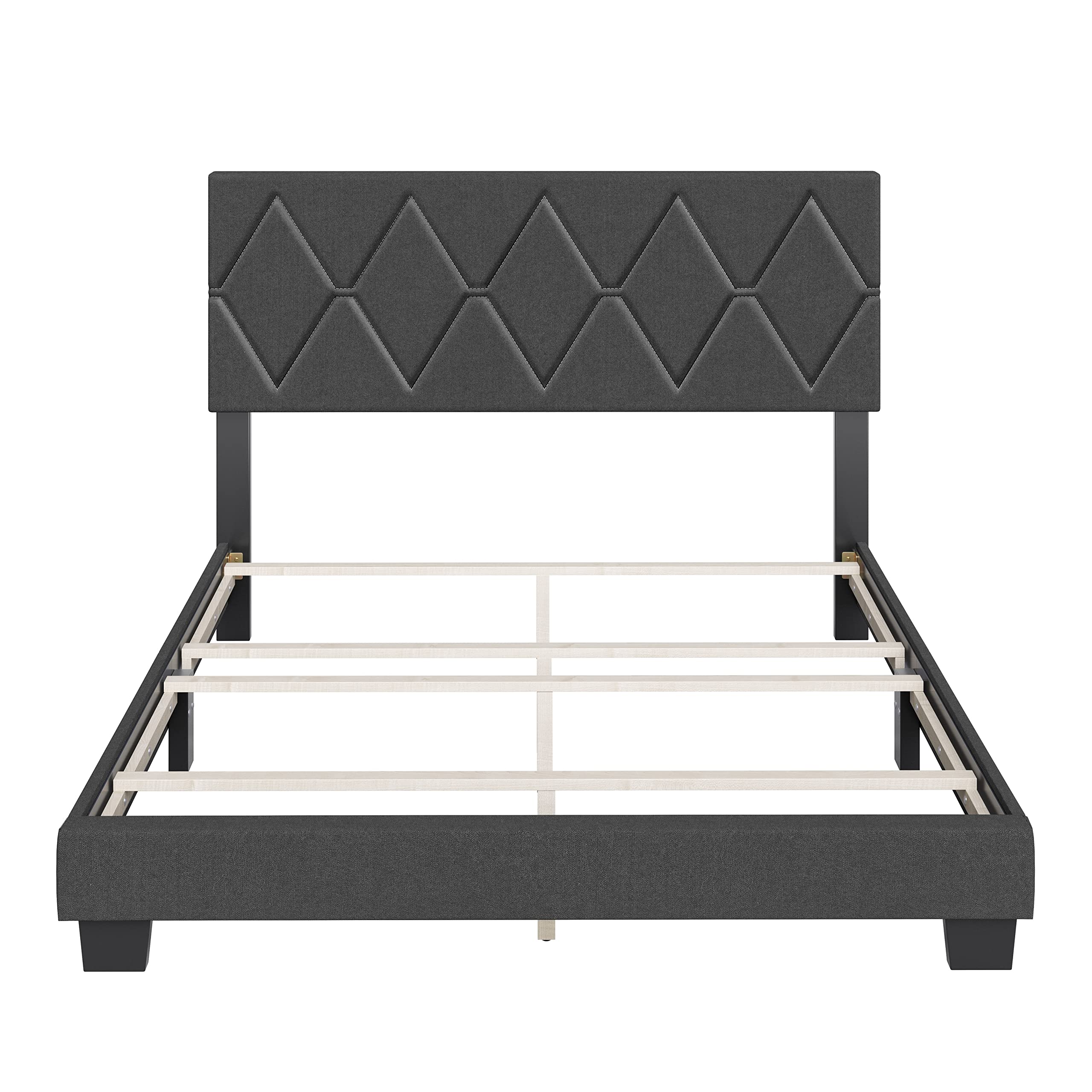 Boyd Sleep Diamond Upholstered Platform Bed with Headboard and Durable Mattress Foundation with Strong 4 Wood Slat Supports, Box Spring Required: Twin, Black
