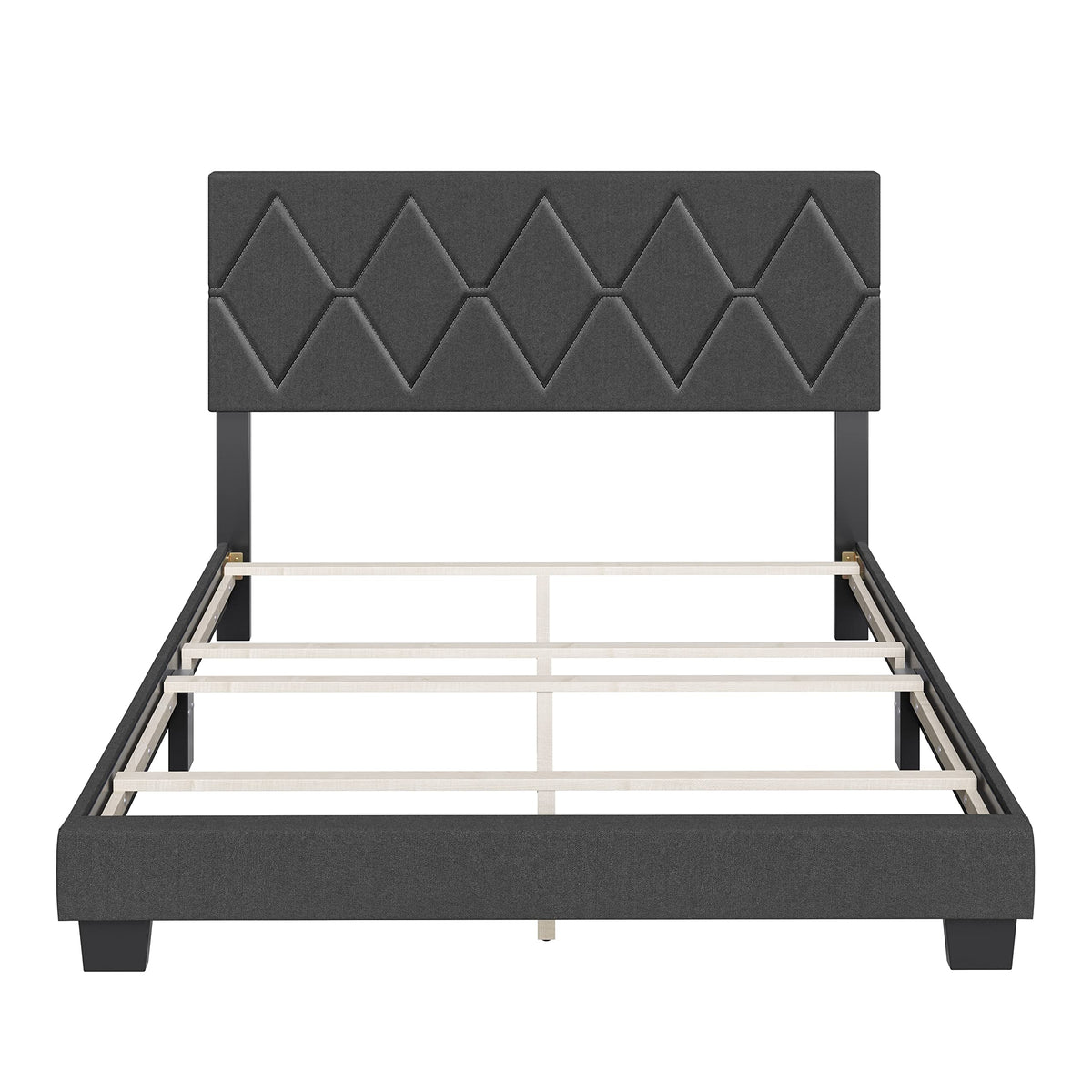 Boyd Sleep Diamond Upholstered Platform Bed with Headboard and Durable Mattress Foundation with Strong 4 Wood Slat Supports, Box Spring Required: Twin, Black