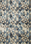 HomeRoots Heat-Set Polypropelene 3’ x 5’ Blue Beige Nested Diamonds Modern Area Rug