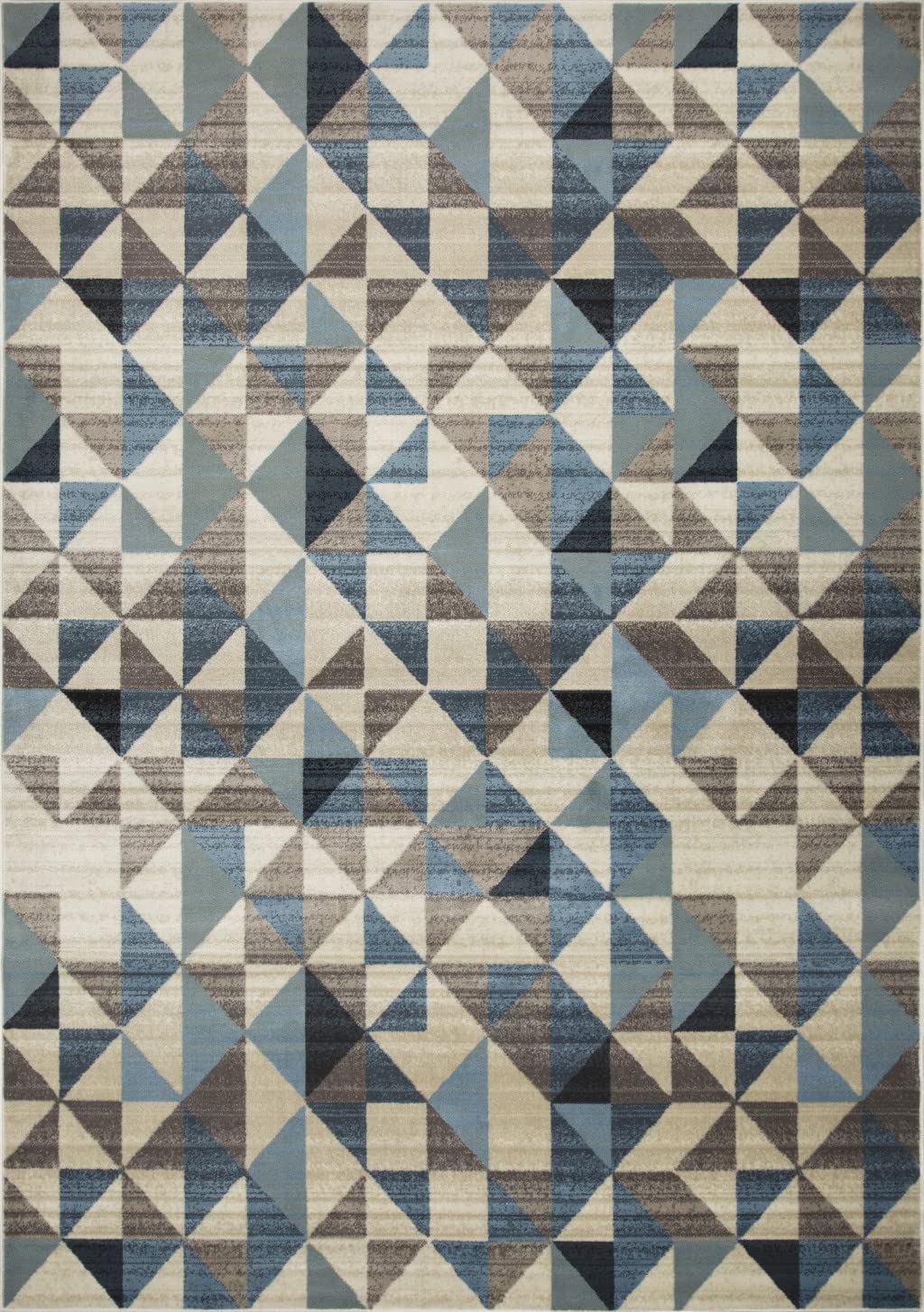 HomeRoots Heat-Set Polypropelene 3’ x 5’ Blue Beige Nested Diamonds Modern Area Rug