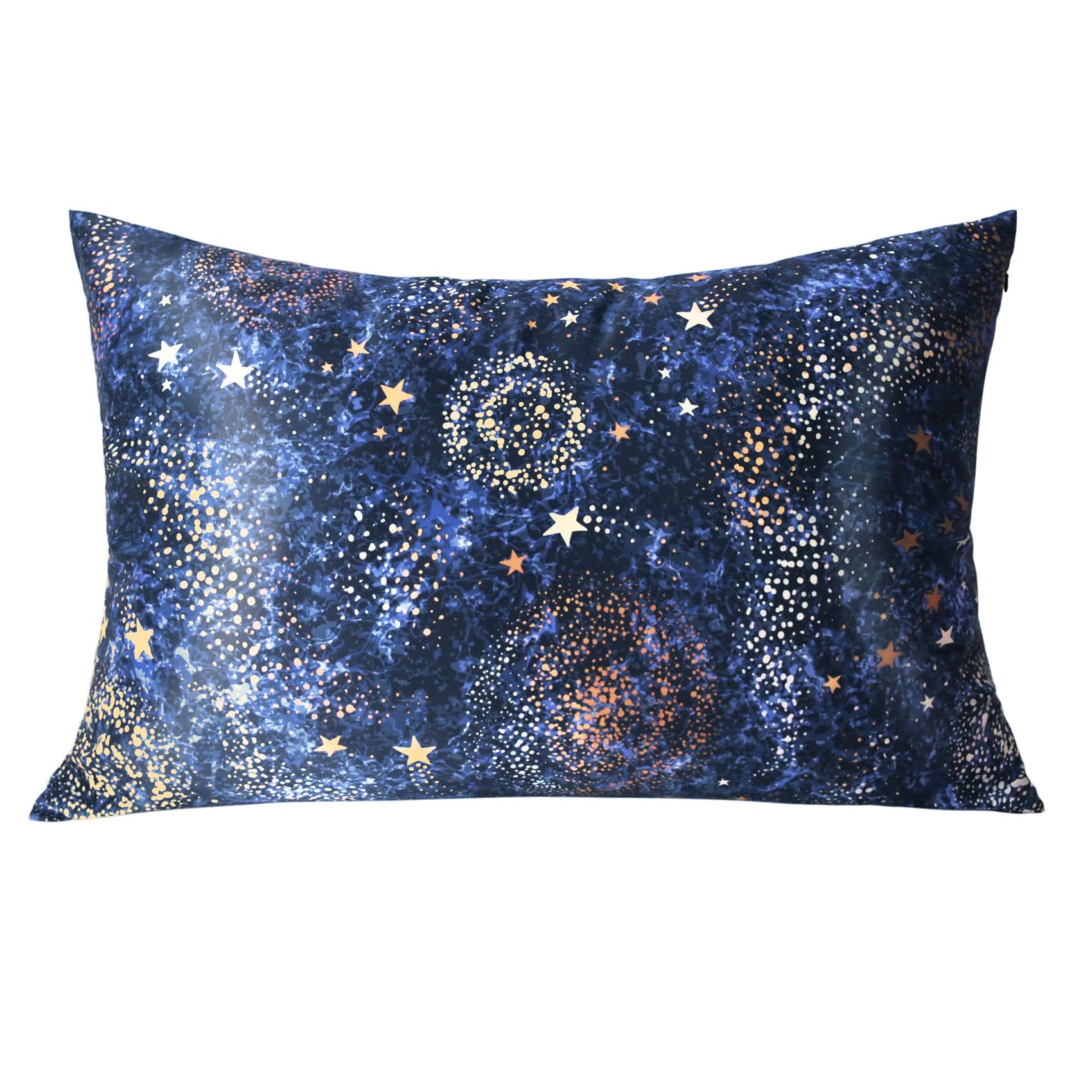 Mansphil Navy Blue Galaxy Mulberry Silk Pillowcase Queen Size, Print Pattern, 22 Momme 100% Silk Pillow Cases Cover Zipper Closu