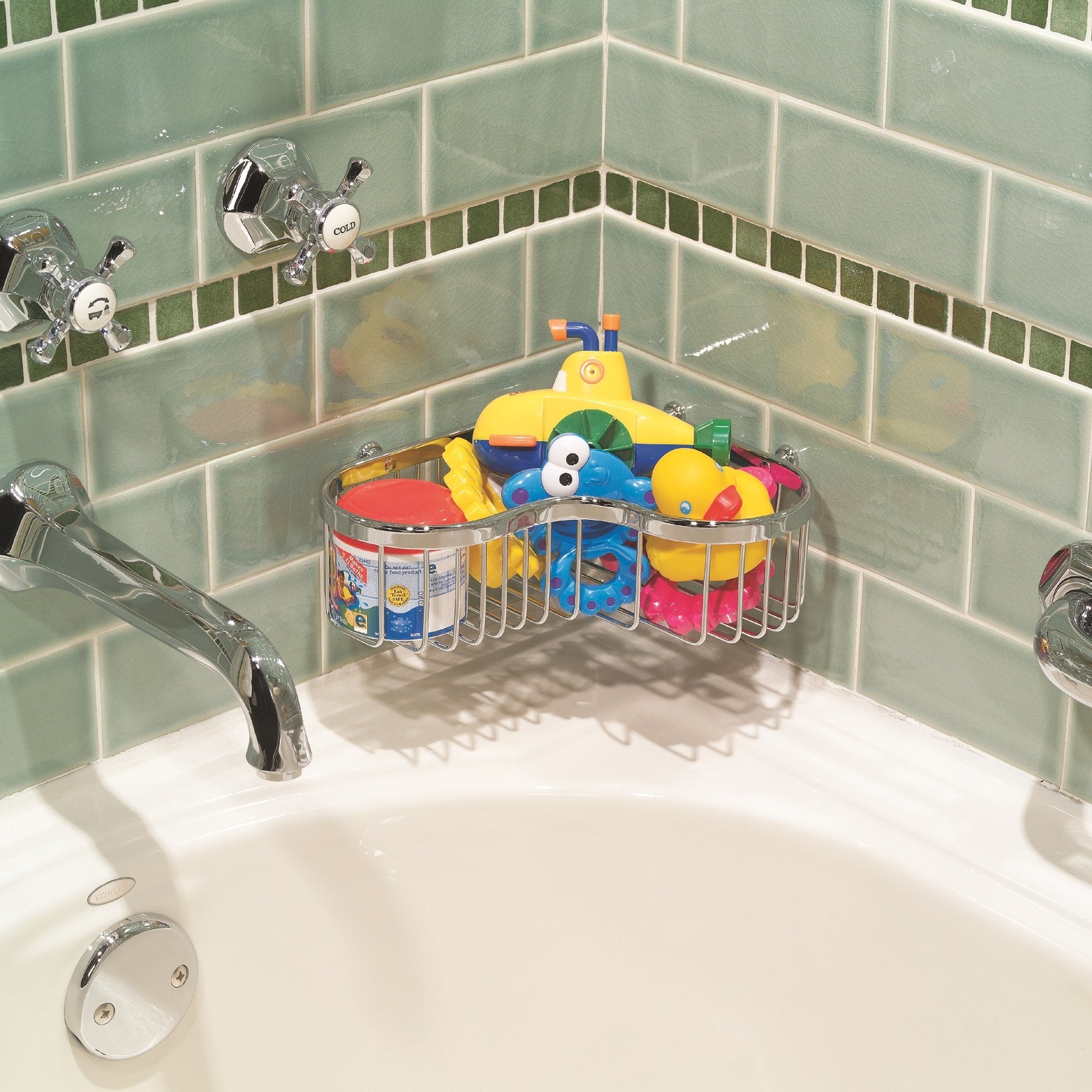 Ginger 505L/Sn Splashables Combination Shower Large Corner Basket, Satin Nickel