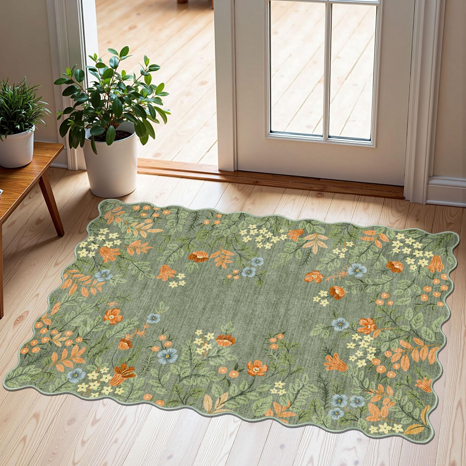 Othilic Front Door Mat Outside Entrance - 2x3 Green Sage Floral Non-Slip Washable Doormat Indoor Outdoor Mat Boho Vintage Entry 