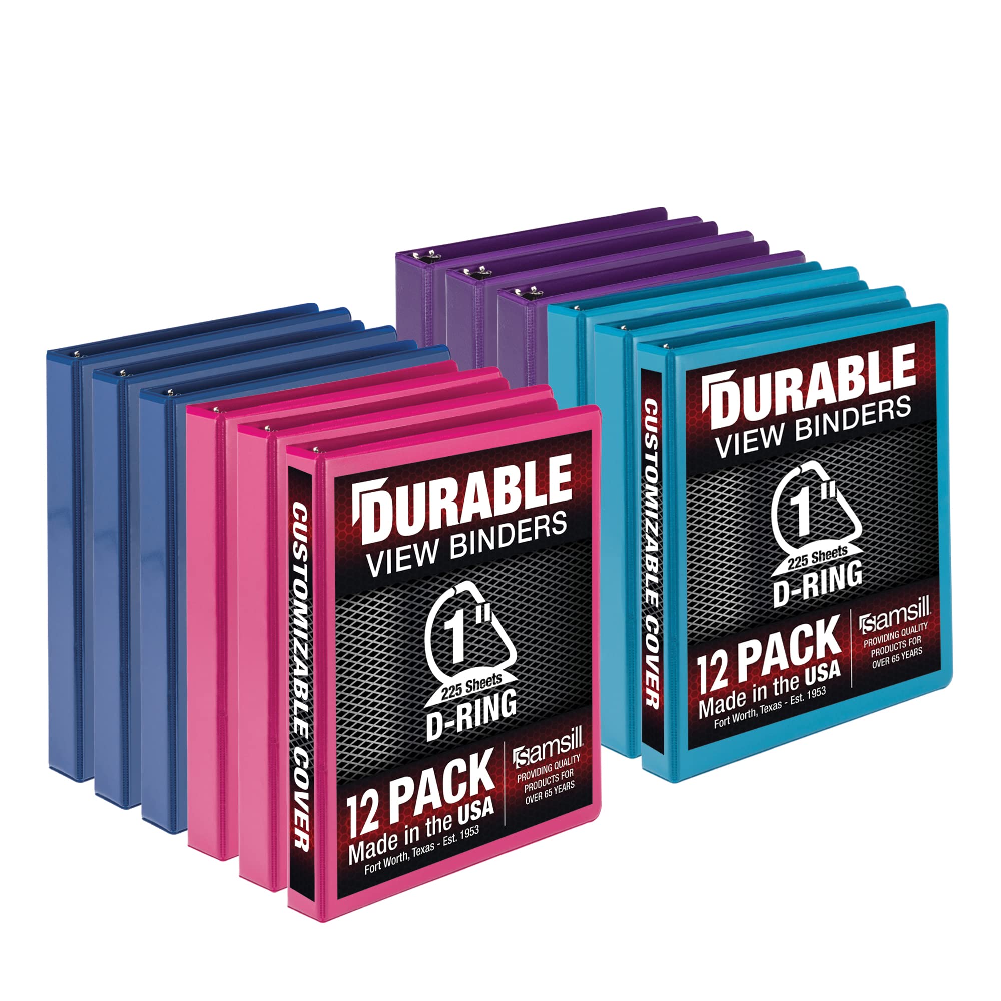 Samsill Durable 1 Inch Binder, Made In The Usa, D Ring Binder, Customizable Clear View Cover, Fashion Assortment, 12 Pack, Each