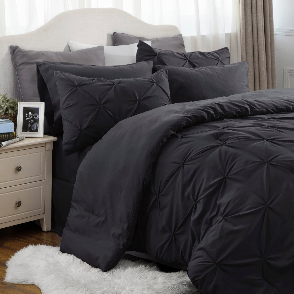 Bedsure Full Size Comforter Sets - Bedding Sets Full 7 Pieces, Bed In A Bag Black Bed Sets With Comforter, Sheets, Pillowcases &
