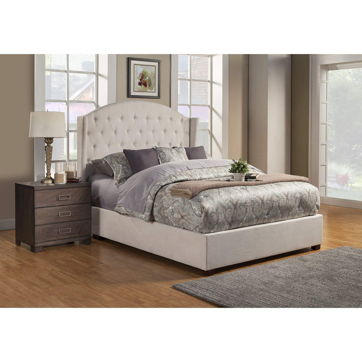 Alpine Furniture Ava Tufted Upholstered Panel Bed, California King Size