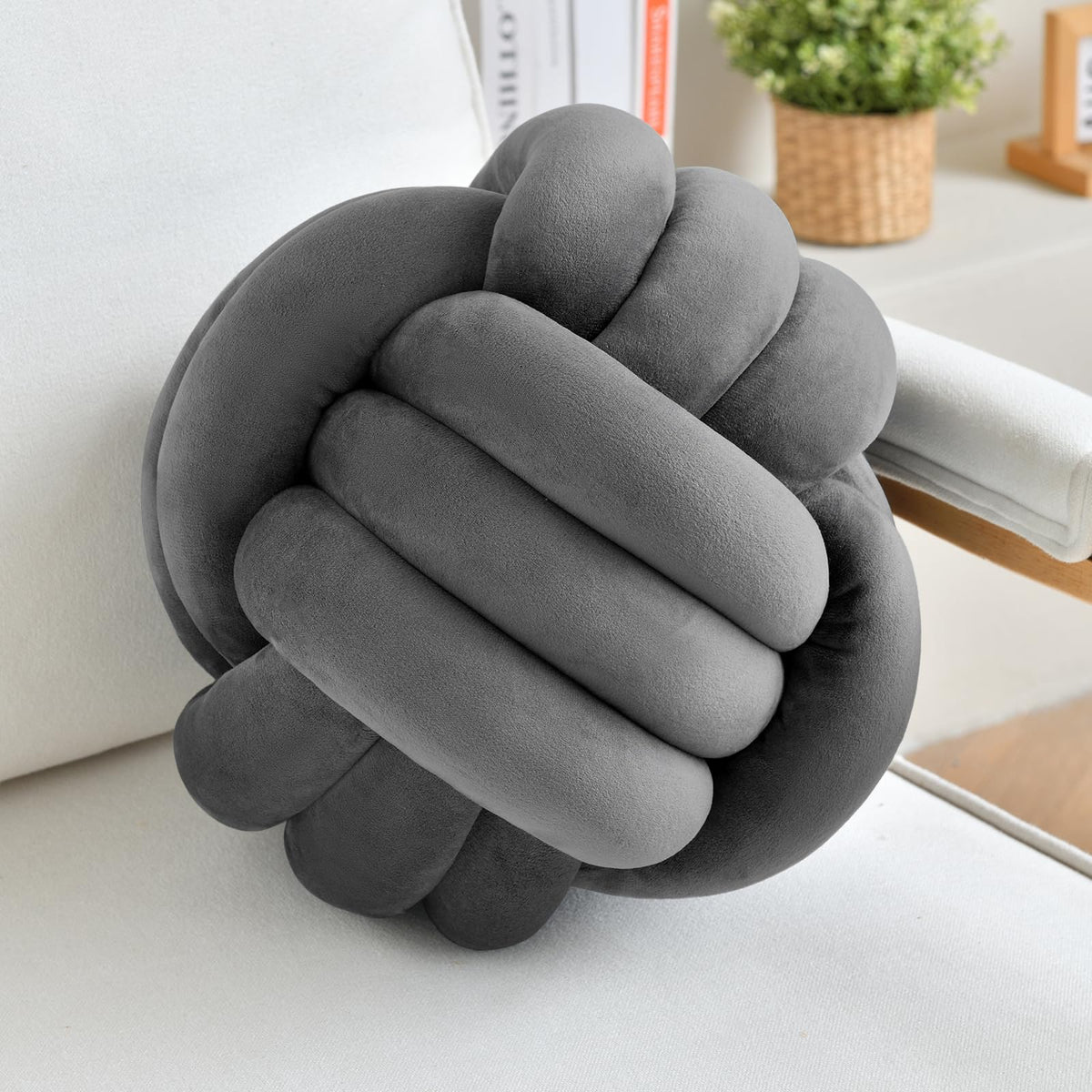 Lusjnge Decorative Throw Knot Pillow Ball For Home Chair Sofa Couch Bed Aesthetic Round Velvet Knotted Pillow Cushion (Dark Grey