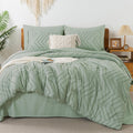 Litanika King Size Comforter Set With Sheets Sage Green - 7 Pieces Bed In A Bag King Boho Tufted Complete Beddding Sets With Com