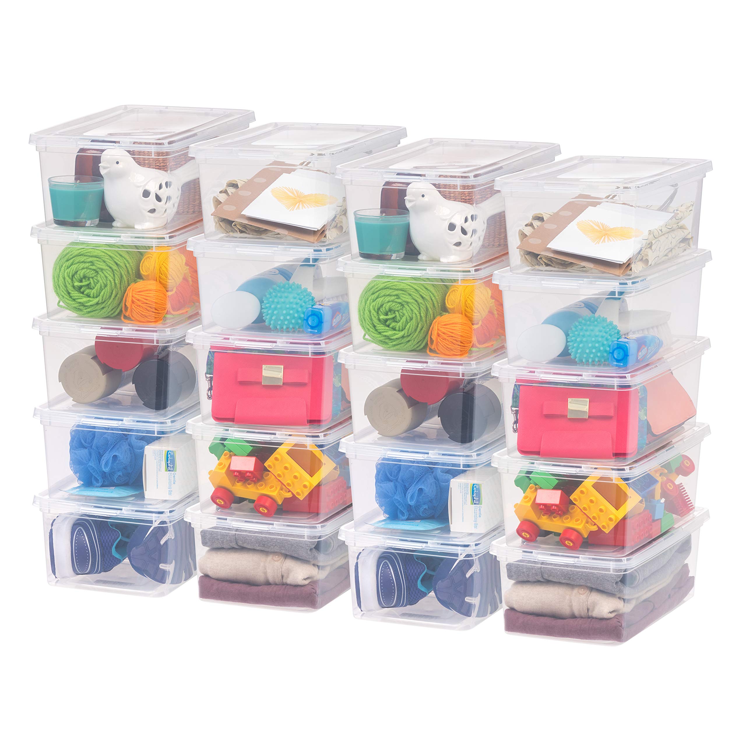 Iris Usa 5.9 Qt Plastic Stackable Storage Container Bin With Latching Lid, 20 Pack - Clear, Nestable Box Tote Closet Organization Toys School Art Supplies Shoe Shoebox