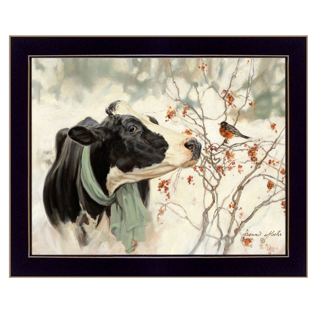 The Winter Robin 1 Black Framed Print Wall Art