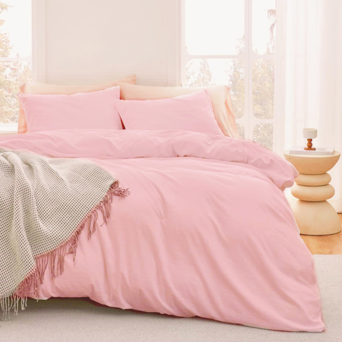 Yundo Pink Duvet Cover Set, Solid Textured Duvet Cover Tufted Bedding Set,Ultra Soft Brushed Microfiber 3 Piece Duvet Covers For