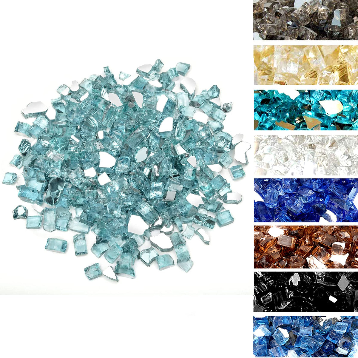 Skyflame 10-Pound Fire Glass For Fireplace Fire Pit And Landscaping, 1/4-Inch Aqua Blue Reflective