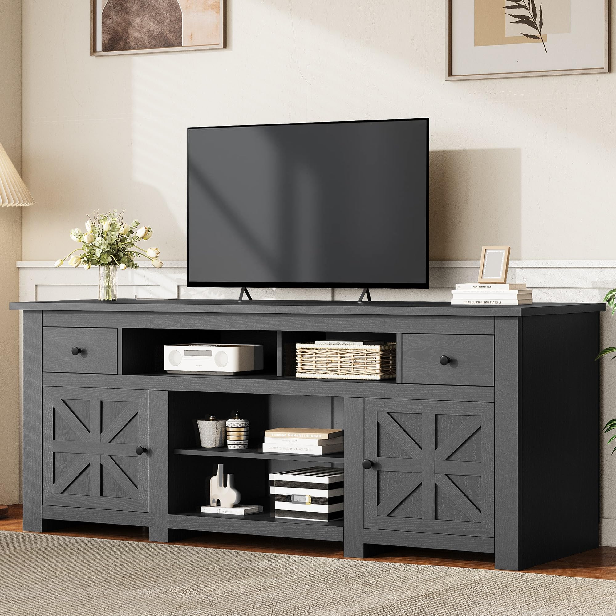YITAHOME TV Stand for 75/80 Inch TV, Farmhouse Entertainment Center with Storage, 70 Inch TV Cabinet with Drawers and Power Outl