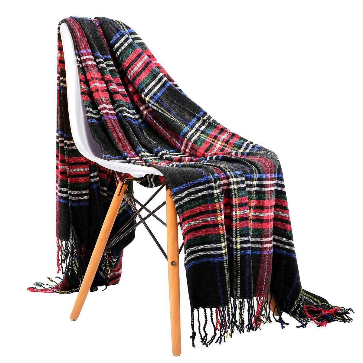 Judybridal Plaid Chenille Throw Blanket, Extra Soft Cozy Knitted Decorative Blanket, All-Season Dual-Sided Home Decor Blanket Wi