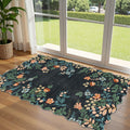 Othilic Black Floral Entry Rug - 3x5 Ft Washable Indoor Outdoor Mats for Front Door Non-Slip Porch Rug Non-Slip Boho Throw Rugs 