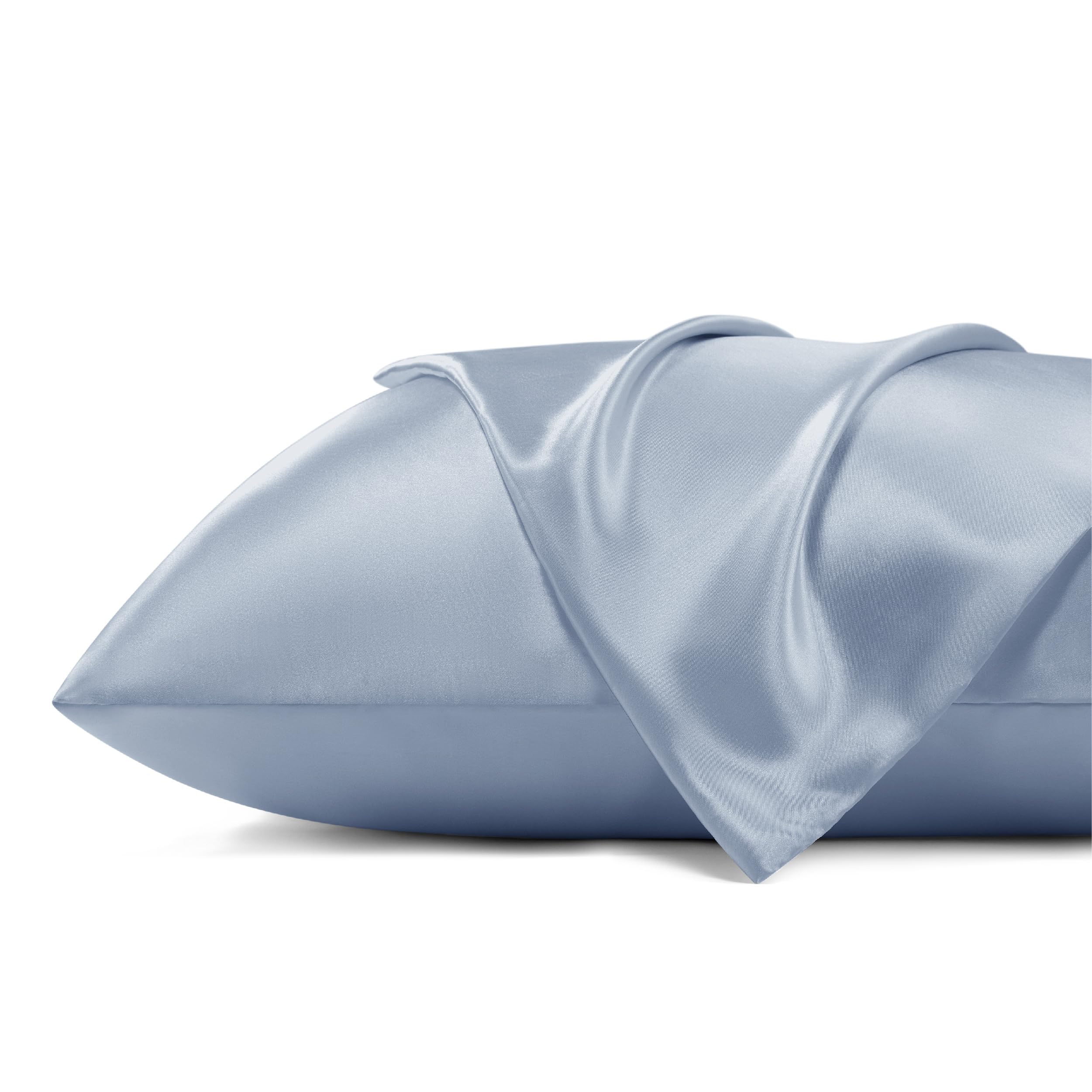 Bedsure Satin Pillowcase For Hair And Skin - Stone Blue Zipper Pillow Cases Queen Size Set Of 2, Similar To Silk Pillow Cases, S