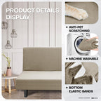 Znsayotx Armless Futon Covers Full Size (67'-82') Stretch Jacquard Sofa Bed Slipcovers, Striped Queen Futon Cover With Non-Slip Elastic Bottom, Soft Cozy Futon Mattress Cover Washable (Khaki)
