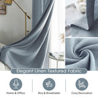 Melodieux Dusty Blue Semi Sheer Curtains 108 Inches Long For Living Room Bedroom, Extra Long Linen Look Rustic Rod Pocket Sheer