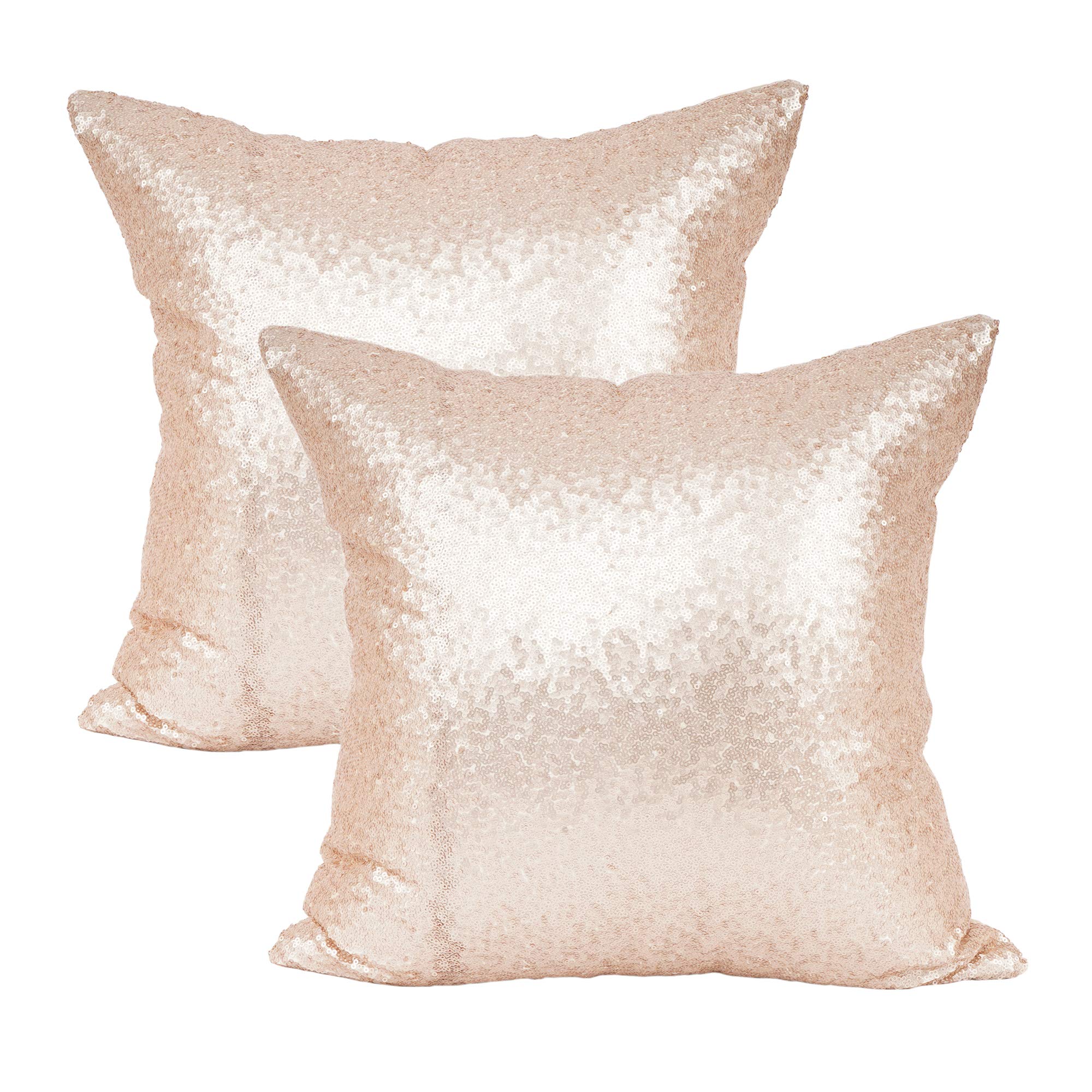 Your Smile Pack Of 2, New Luxury Series Rose Gold Champagne Decorative Glitzy Sequin & Comfy Satin Throw Pillow Cover Cushion Ca