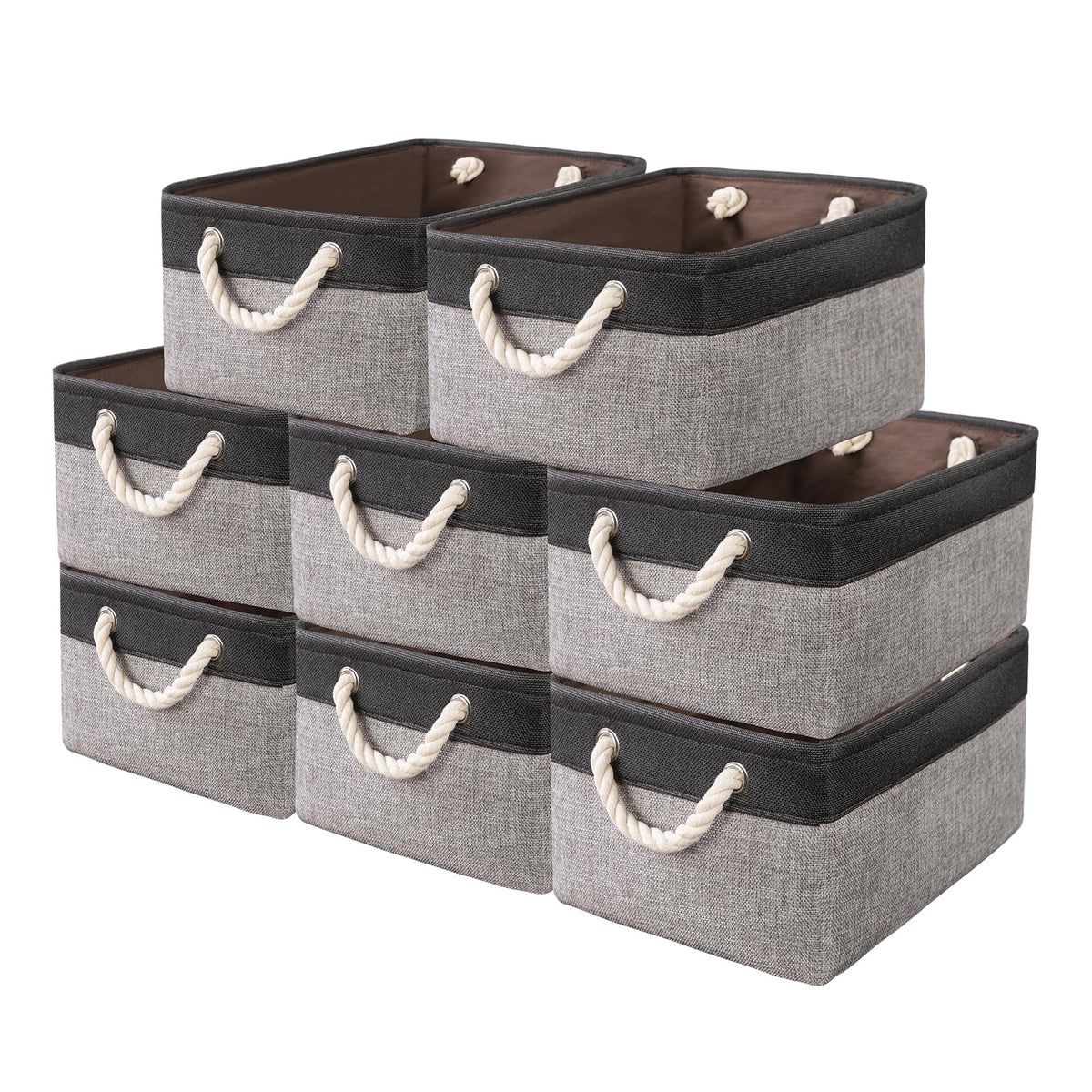 SAMORADREA 8 Pack Storage Basket Bins & Decorative Baskets Fabric Storage Cubes Containers Bulk W/Handles for Office, Home, Book