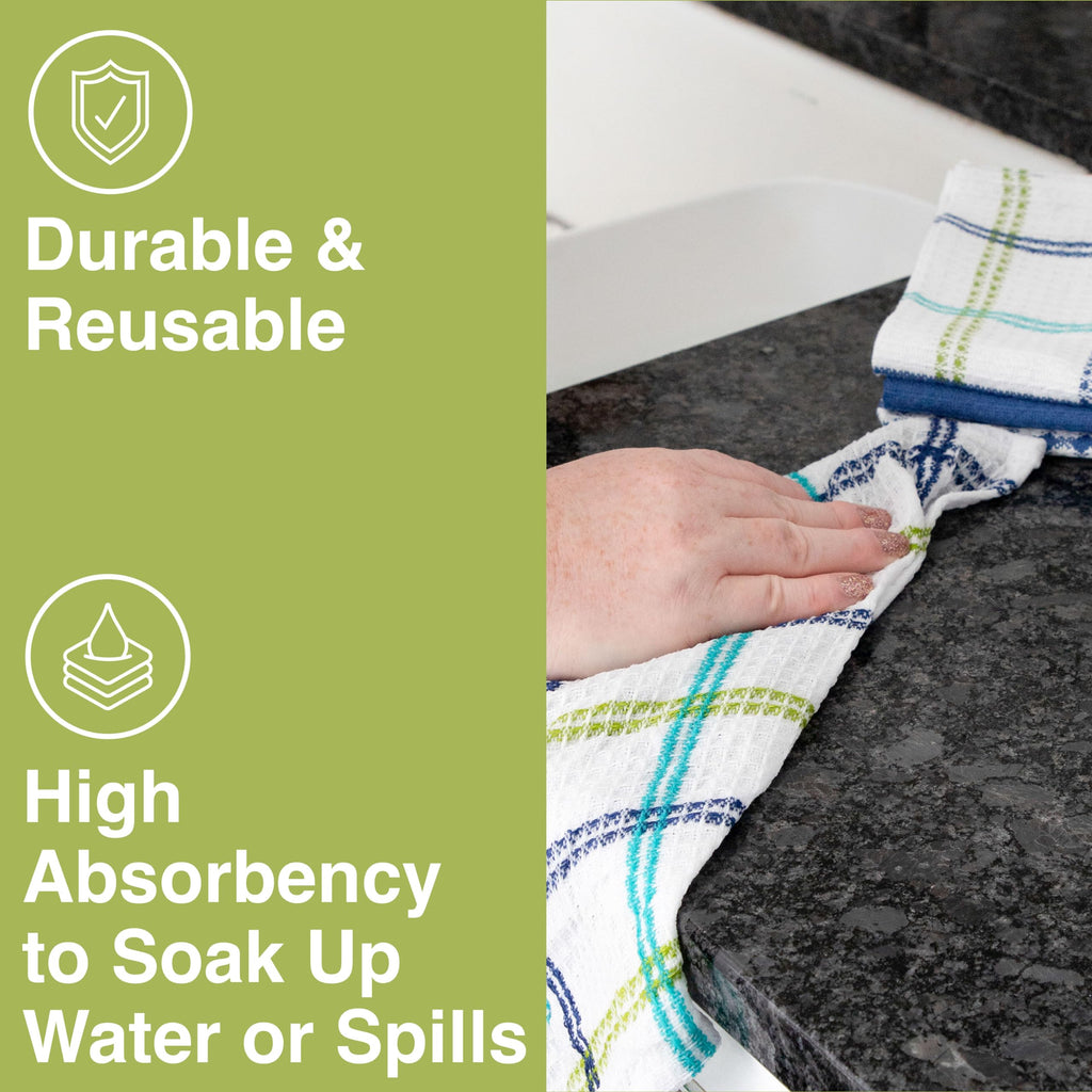 T-Fal Premium Waffle Dish Cloths: Highly Absorbent, Super Soft - 100% Cotton, 12'X13' Flat Waffle Dish Cloth For Cleaning & Drying, (4-Pack), Cool