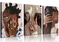 3Pcs Framed African American Black Woman Canvas Wall Art Fashion Black Girl Wall Decor Pictures Hip Hop Sunglasses Jewelry Poste