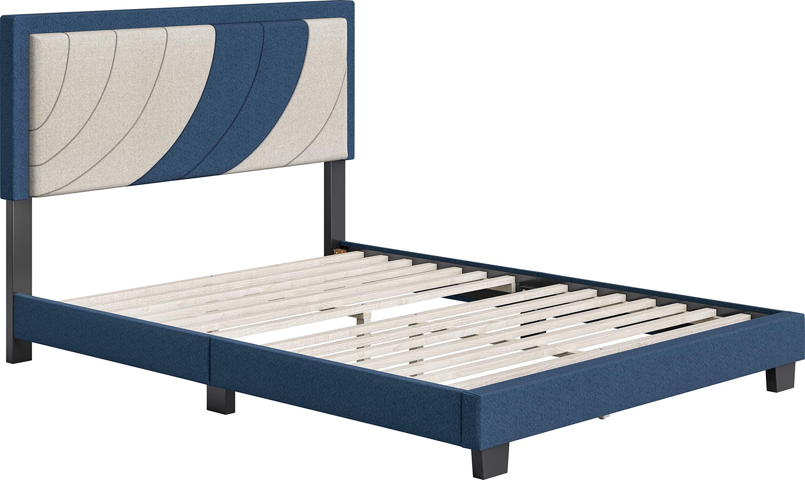 Boyd Sleep Sail Away Upholstered Platform Bed with Headboard and Durable Mattress Foundation with Strong 14 Wood Slat Supports, No BoxSpring Required: Queen, Blue/White